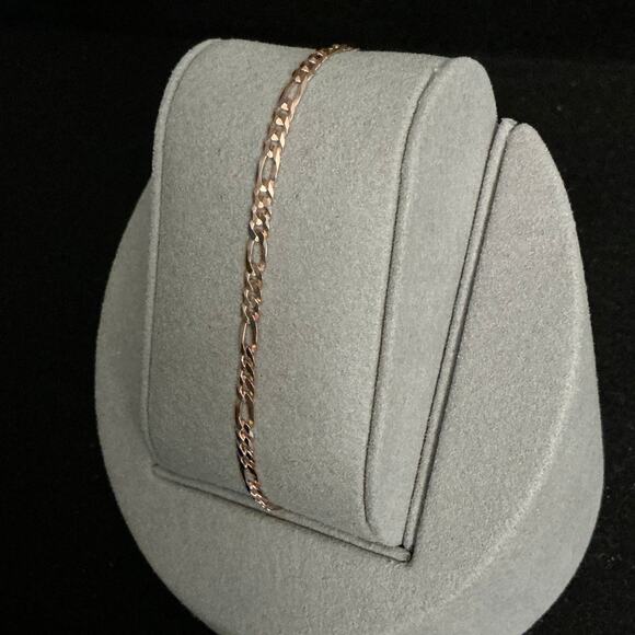 BEAUTIFUL 14k/925 Rose Gold Figaro Bracelet MADE IN ITALY~NEW~Retail $55 - Picture 2 of 7